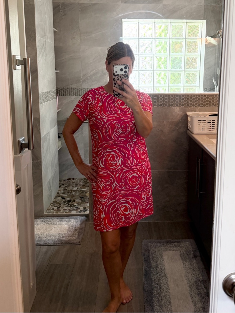 Jude Connally Fuchsia Swirl Short-Sleeve Dress